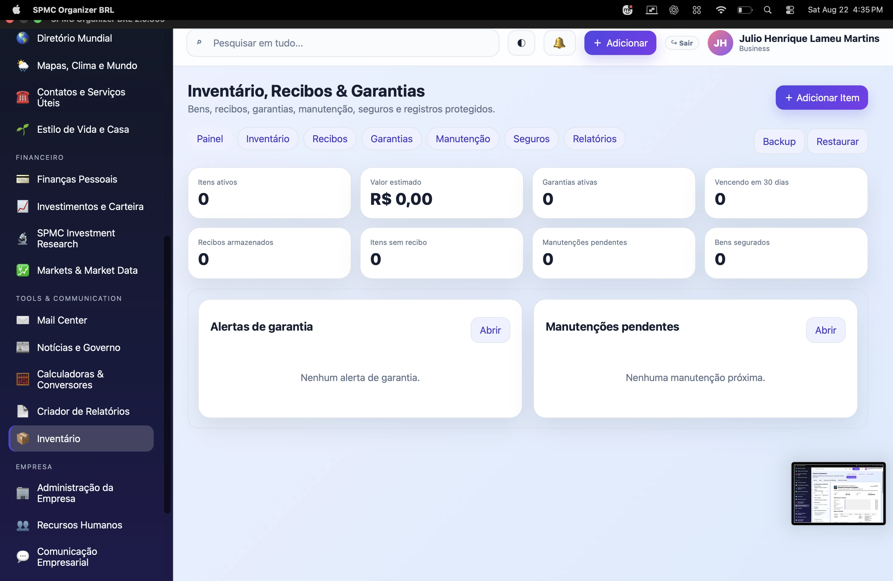 Prévia de dados de mercado