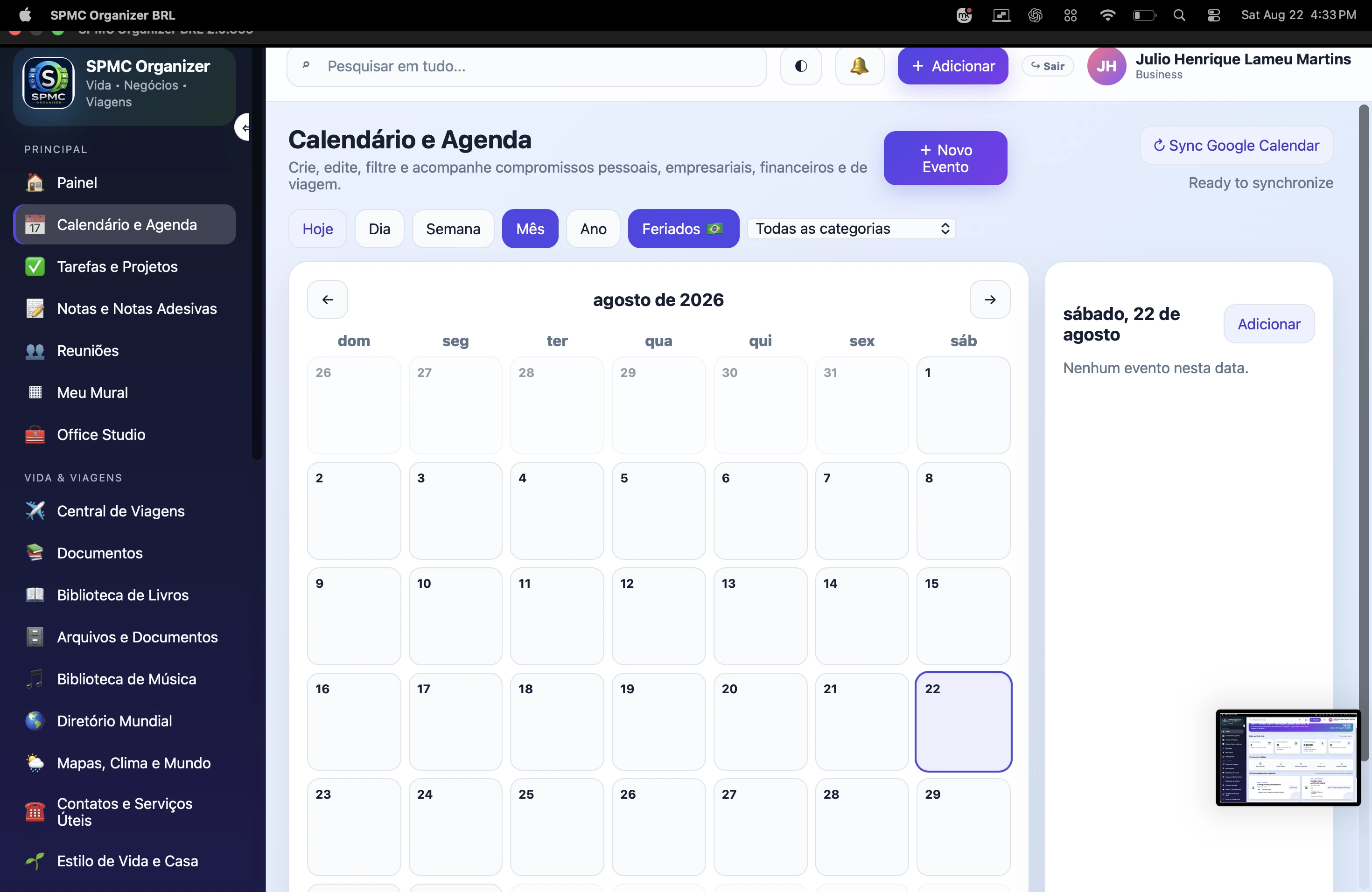 Prévia do calendário